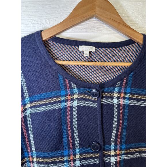 Talbots Women’s 3X blue pink white plaid button up cardigan sweater 100% Cotton - Picture 2 of 7